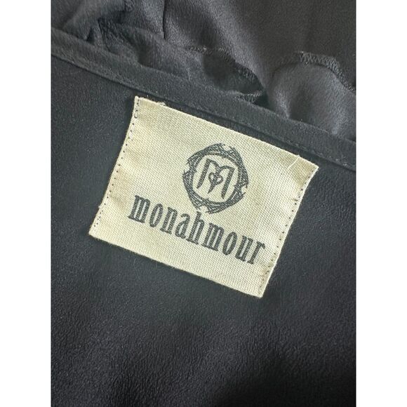 Black Ruffle Front Long Sleeve Silk Blouse Romantic Goth Tunic Top size Medium - Picture 4 of 7